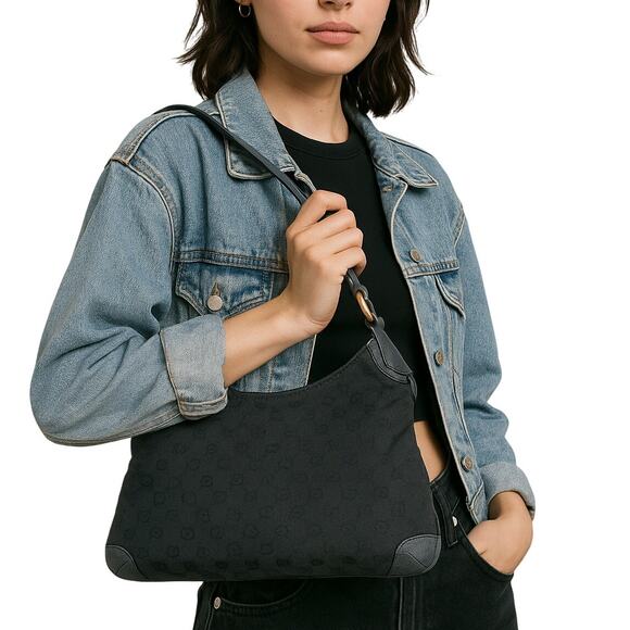 Gucci Creole Hobo Bag Black GG Monogram Canvas Leather Trim Gold Shoulder Tote - Picture 12 of 12